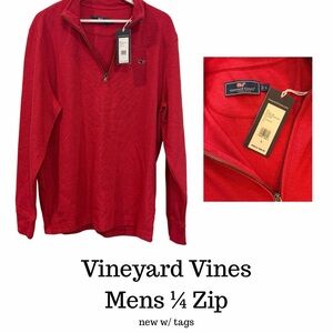 Vineyard Vines Men's Red Quarter-Zip Pullover Sweater
